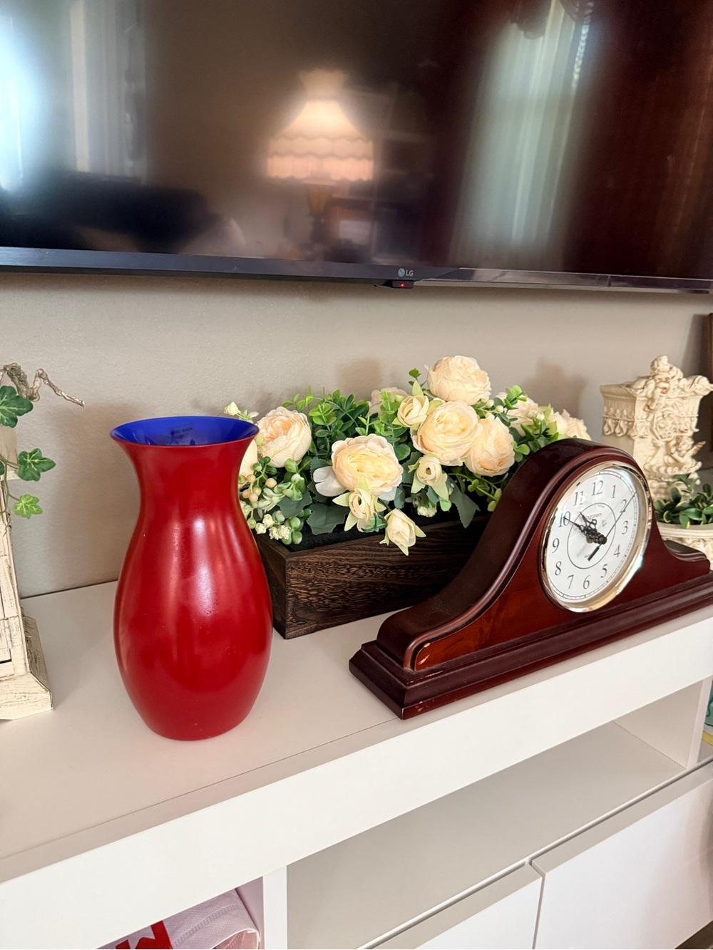 Red Glass Vase with Blue Interior - Home Accents